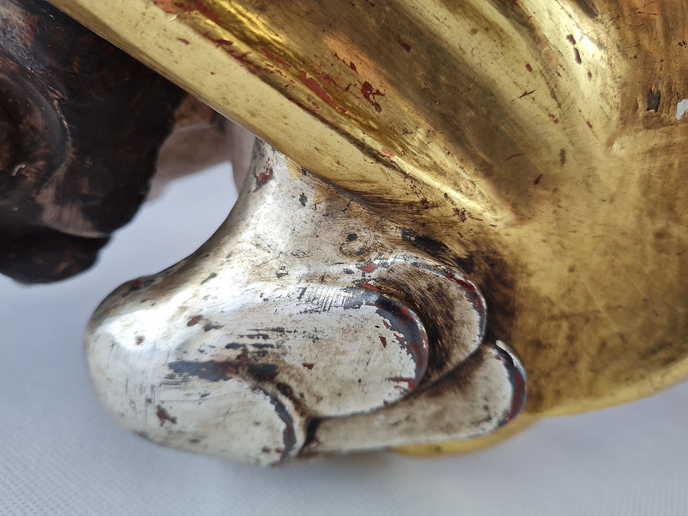 Miniaturbild: großer, alter Schwebeengel Putte mit Goldband - 44cm groß