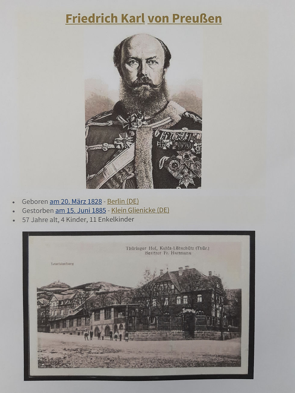 Miniature : Pichet de Thuringe Hof Löbschütz - Friedrich Karl c. Prusse