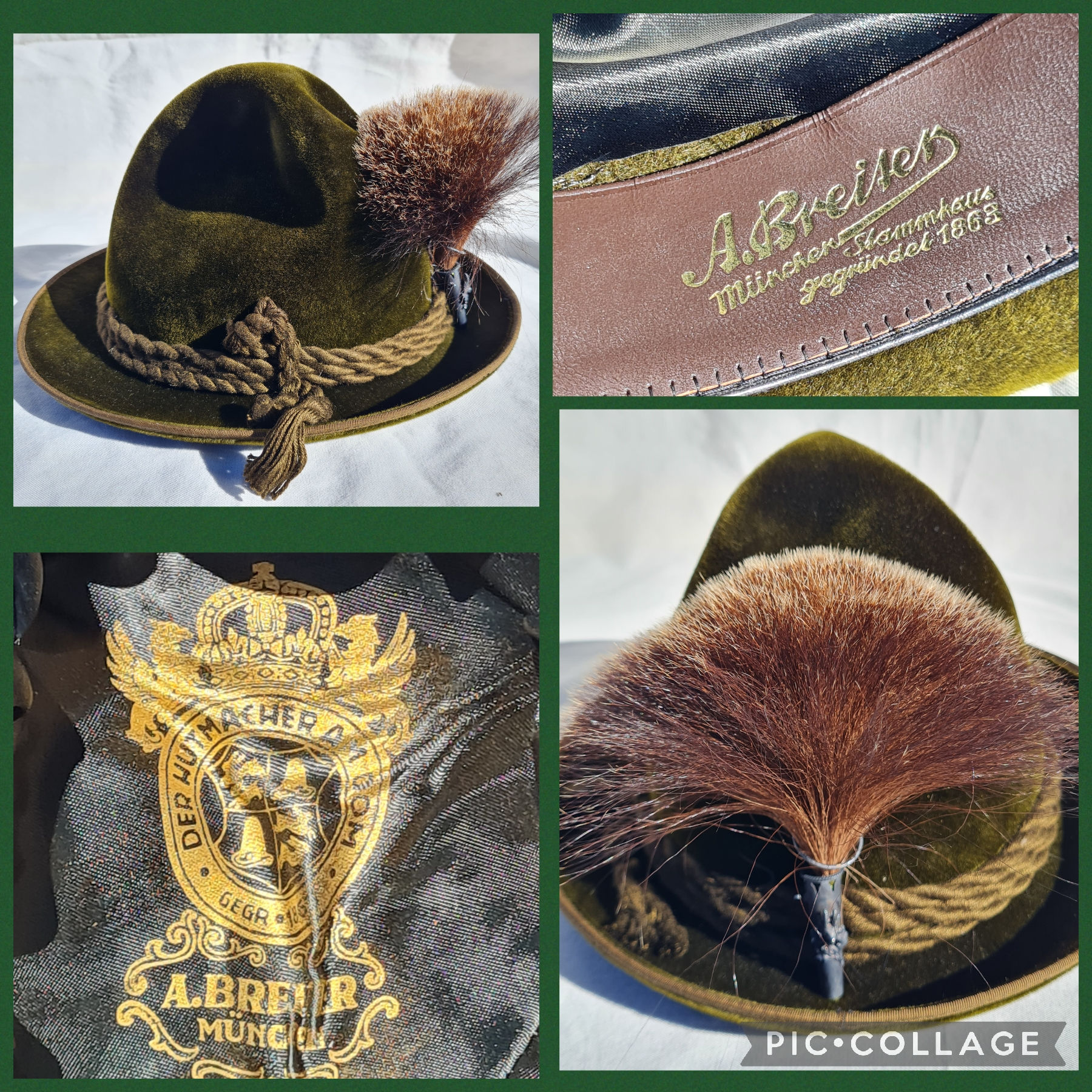 Hutmacher München - Jägerhut mit Gamsbart, dunkelgrün Velour, Handarbeit