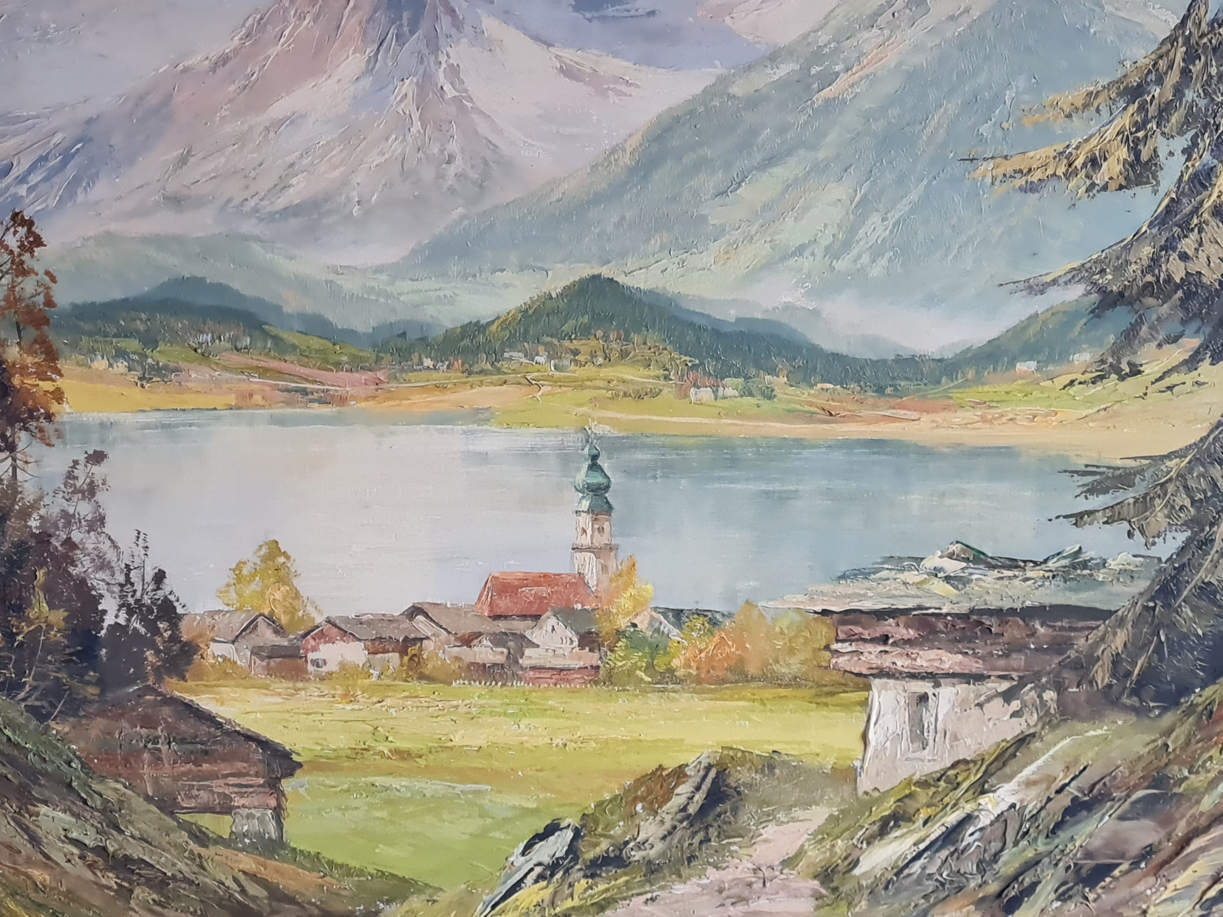 Heinz Münnich " kleine Kirche am Starnberger See", original Gemälde, groß 115x95