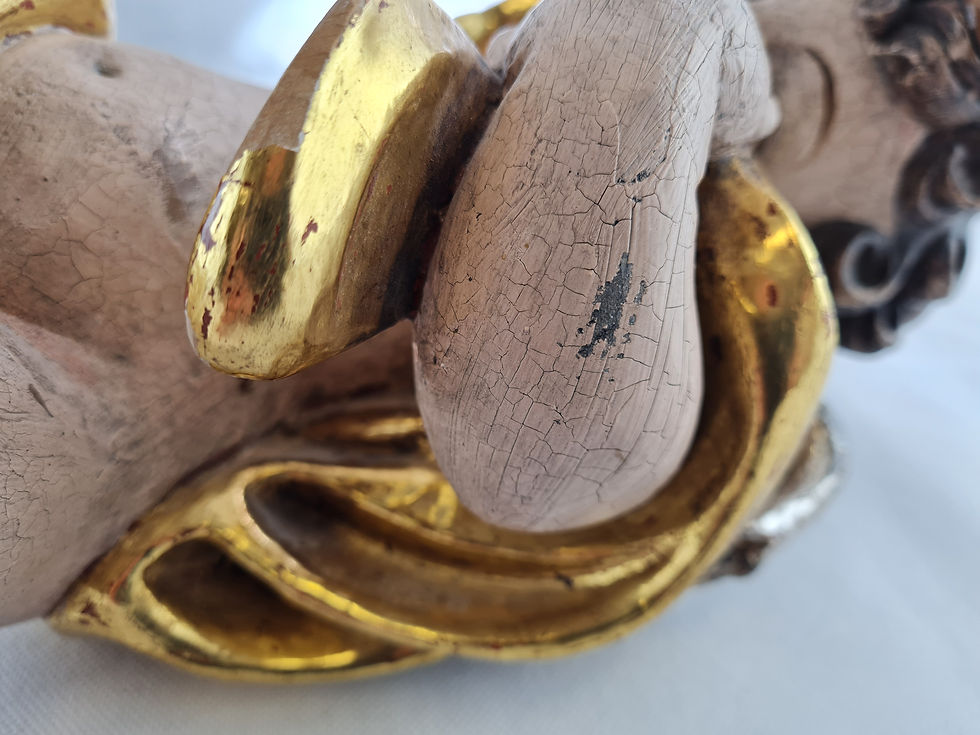 Miniaturbild: großer, alter Schwebeengel Putte mit Goldband - 44cm groß