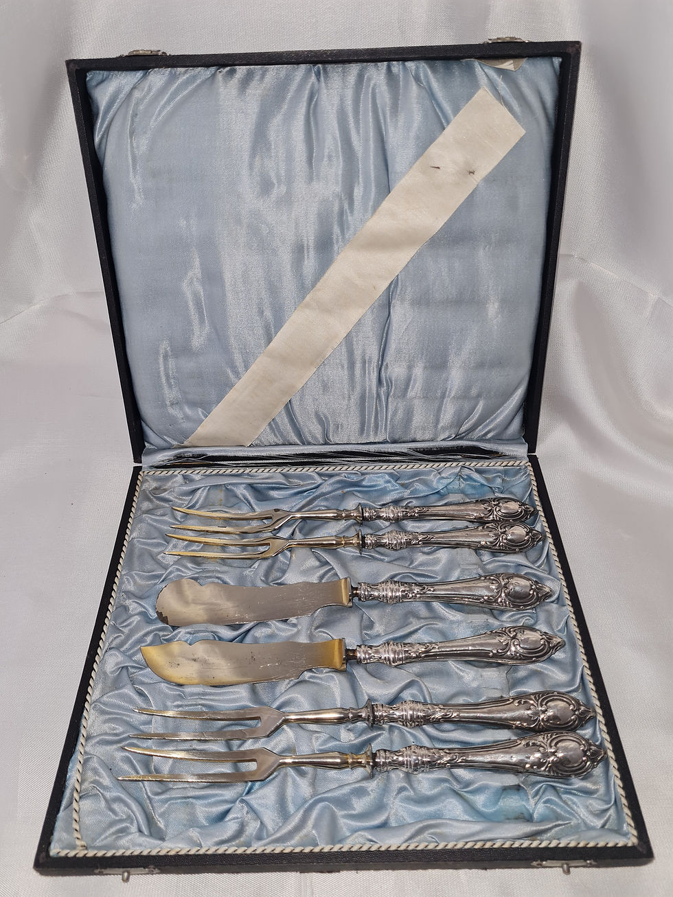 800er Silber Vorlegebesteck / 6teilig mit Verpackung / antik