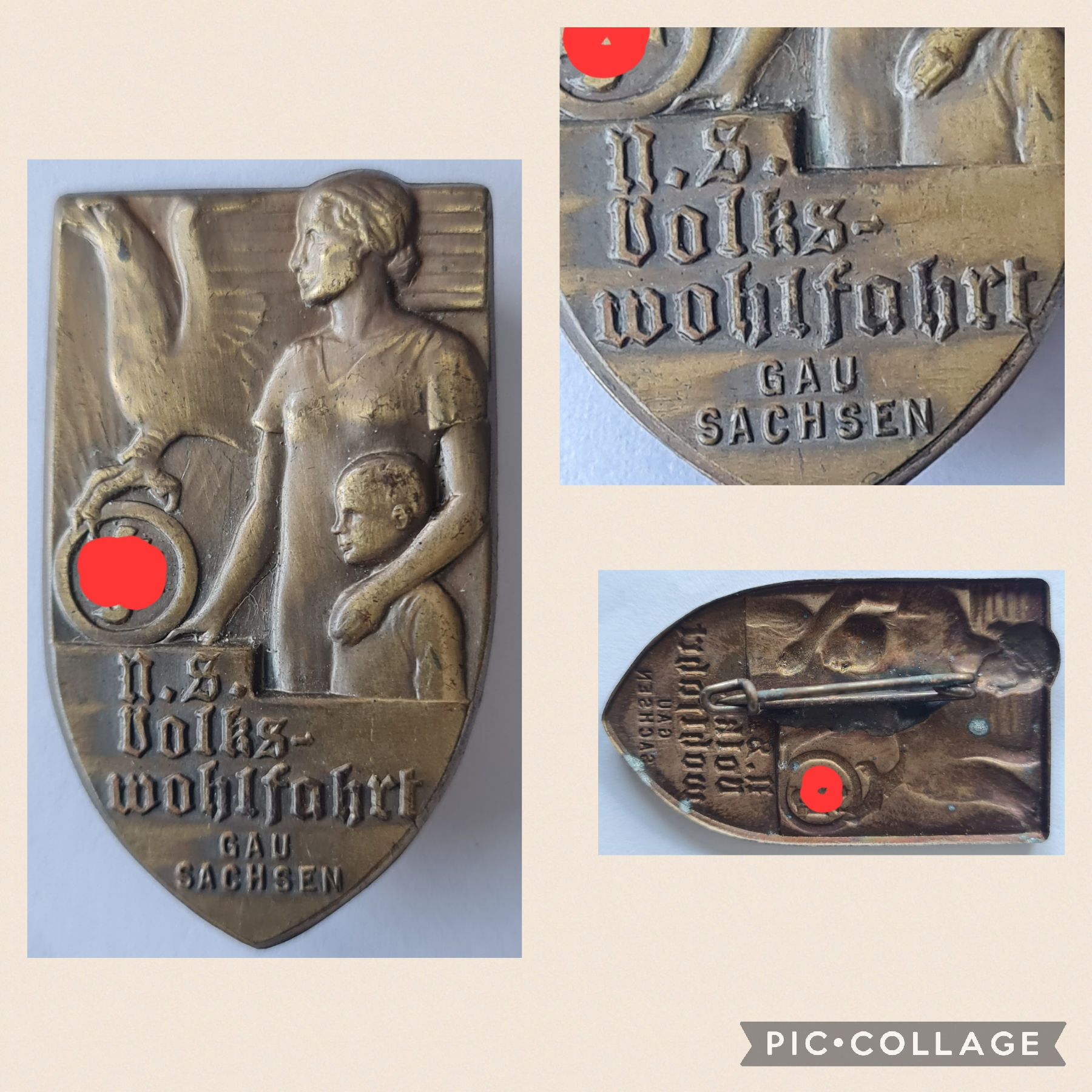 Abzeichen N.S. Volkswohlfahrt Gau Sachsen, Spendenabzeichen Blech