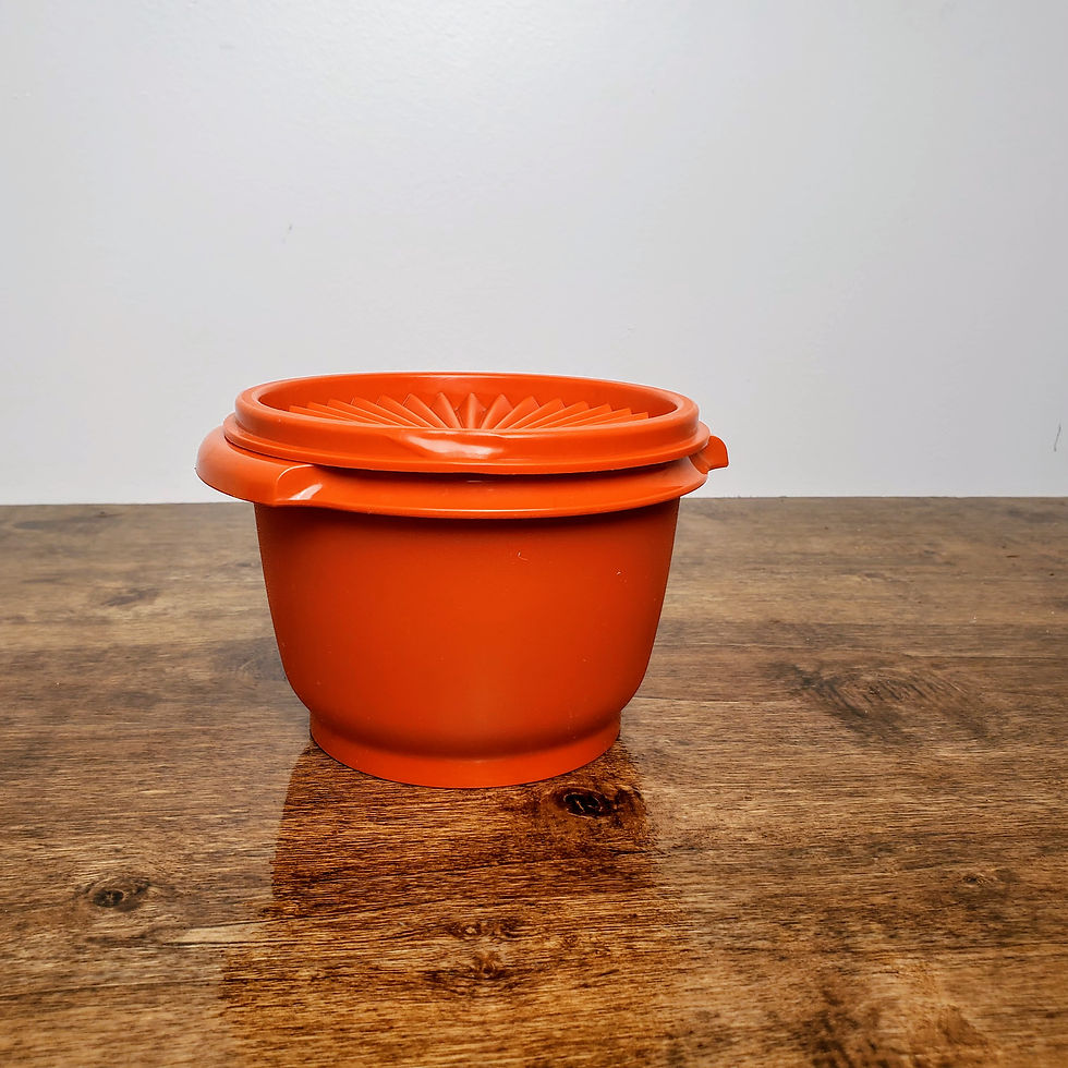 Thumbnail: Vintage Tupperware Servalier Storage Bowl 886 Orange With Starburst Lid USA
