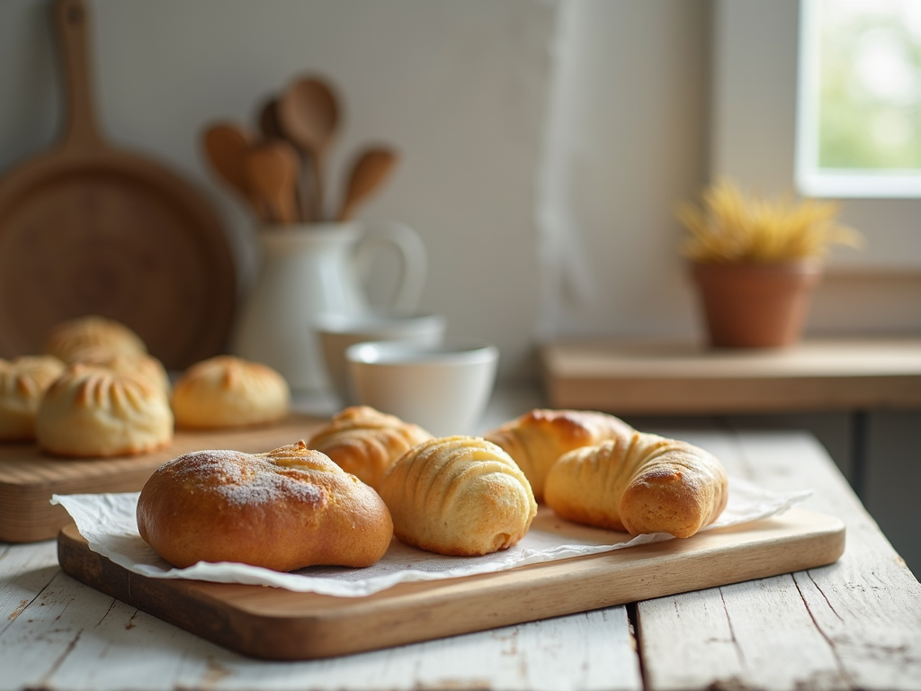 A variety of vintage bakeware and kitchen storage arranged on a clean countertop.