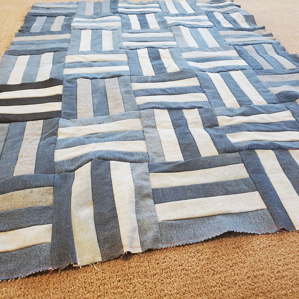 Thumbnail: Handmade Denim Patchwork Quilt Throw Blanket 53 x39 Upcycled Recycled Blue Jeans Rustic