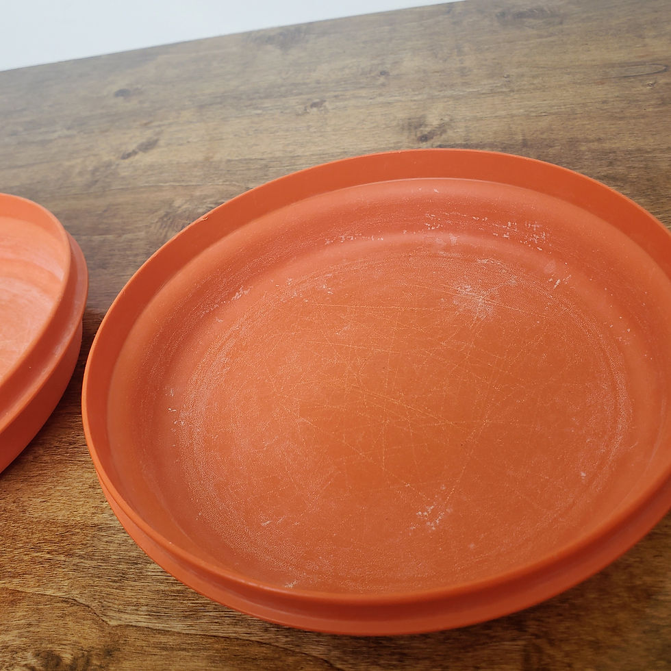 Thumbnail: Vintage Tupperware Seal N Serve #1336 Orange Plate Bowls Set 2 No Lids