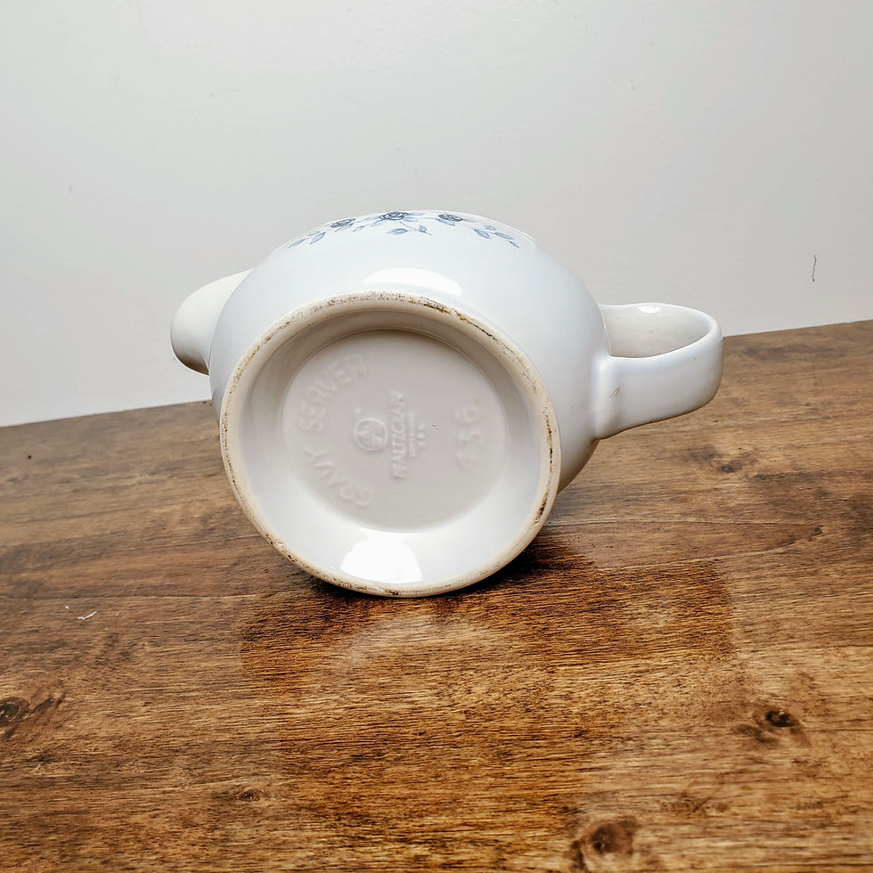 Thumbnail: Pfaltzgraff Poetry Gravy Boat Server 436 Blue Floral Stoneware USA 1989–1996 Vintage