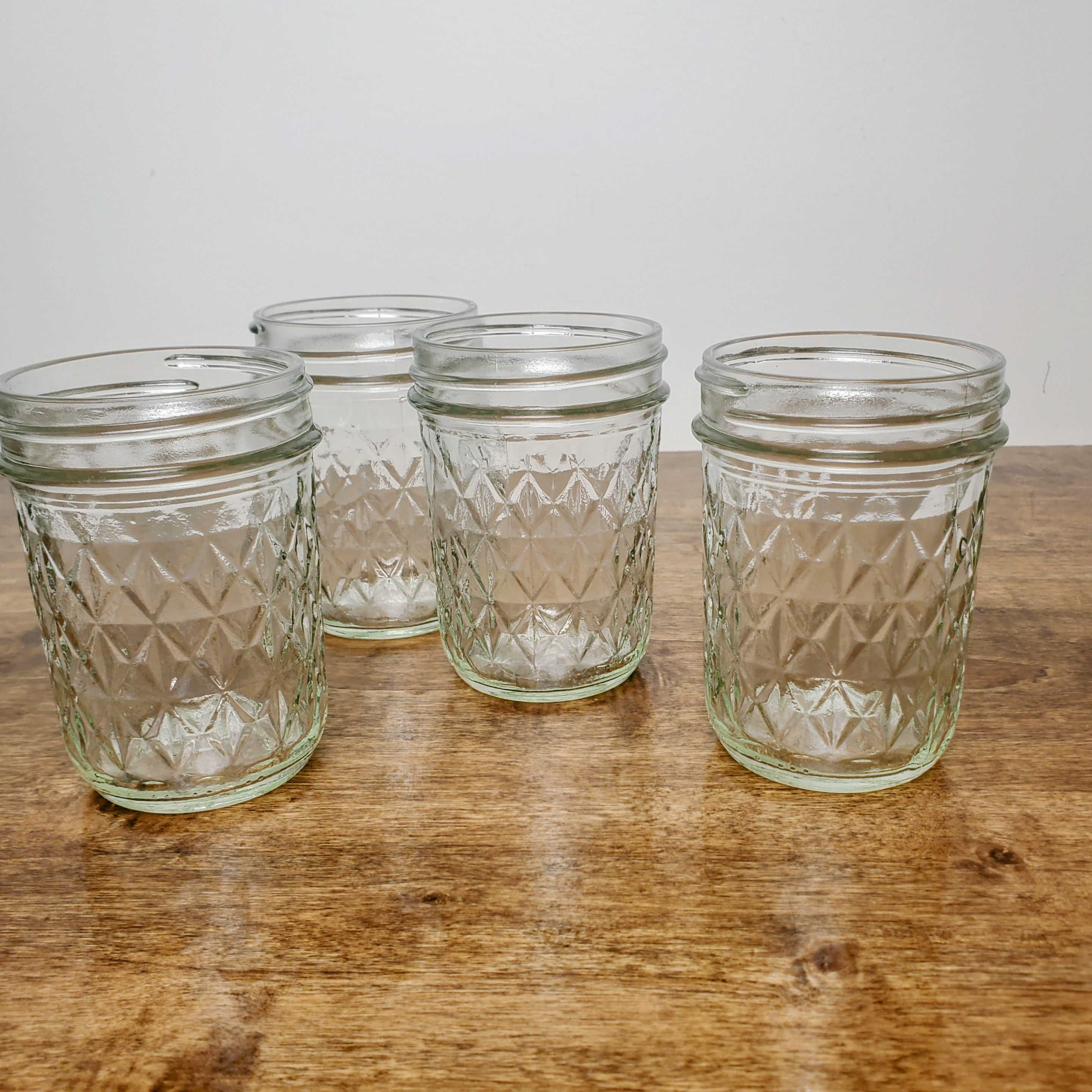 Vintage BALL Quilted Crystal Jelly Jars 8 oz Lot of 4 Glass Made USA