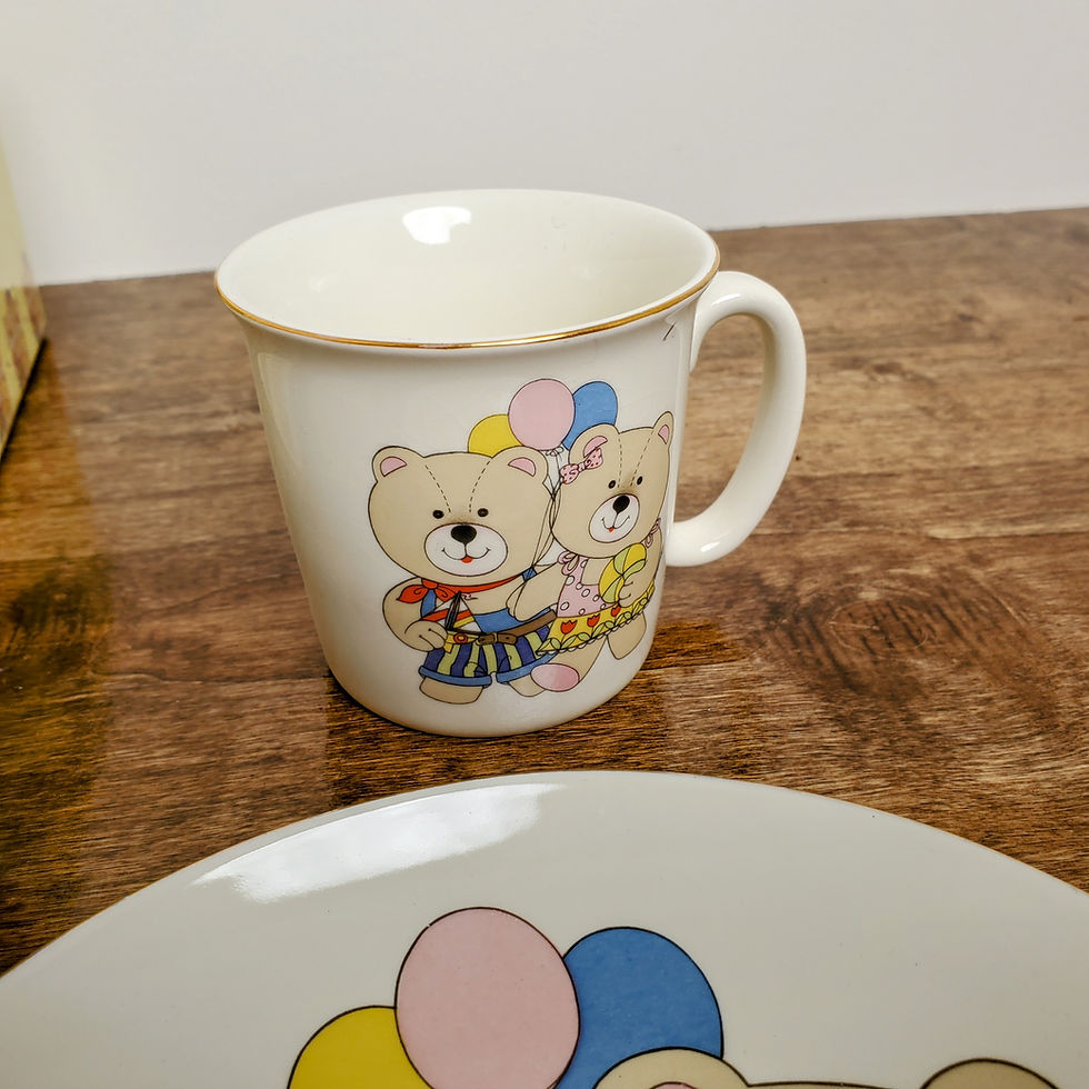 Thumbnail: Vintage Tiny Tykes Bear Child's Stoneware Meal Set Plate Bowl Cup Action Industr