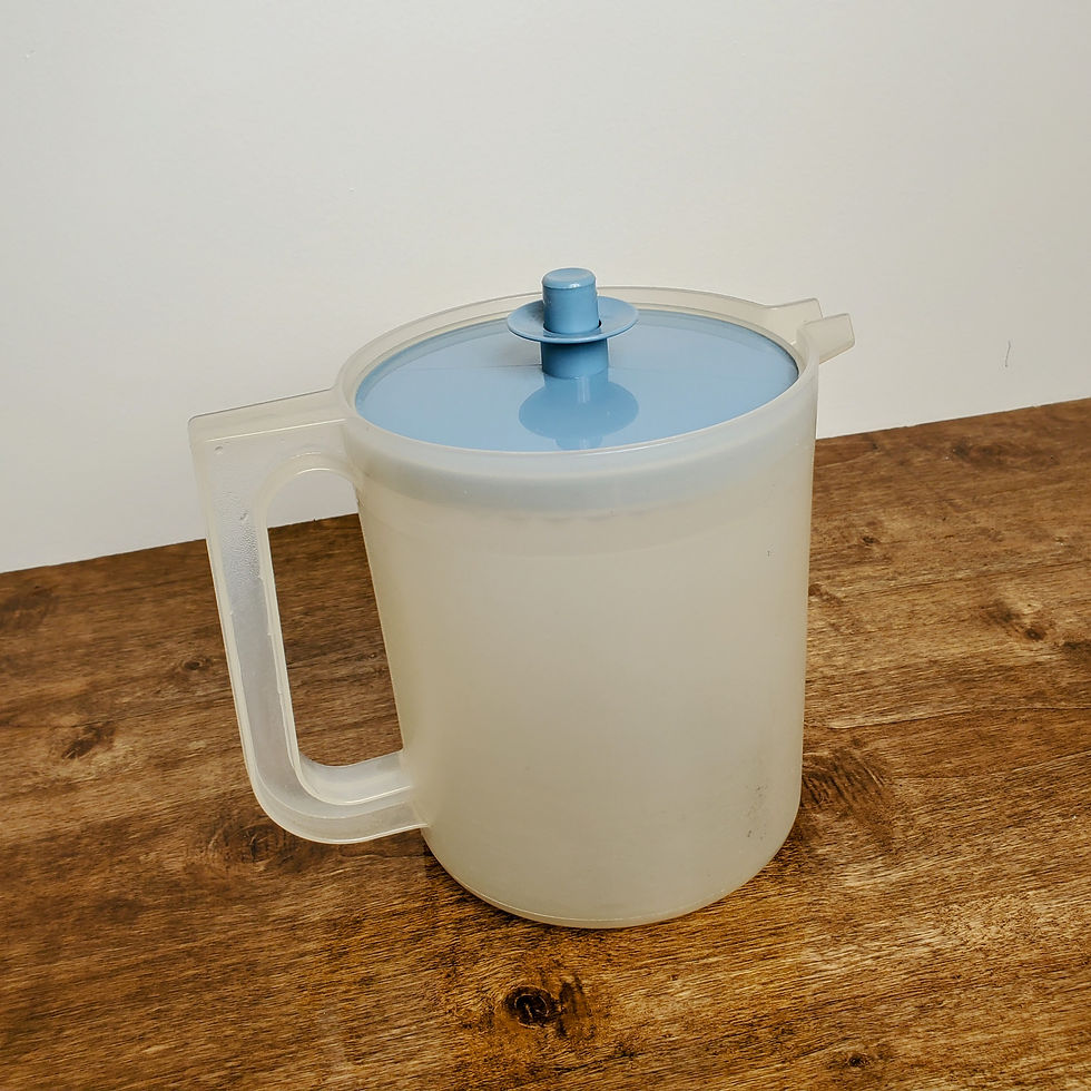 Thumbnail: Vintage Tupperware Go-Between Pitcher #1575 Sheer w/ Blue Push Button Seal Lid 1.5 Qt