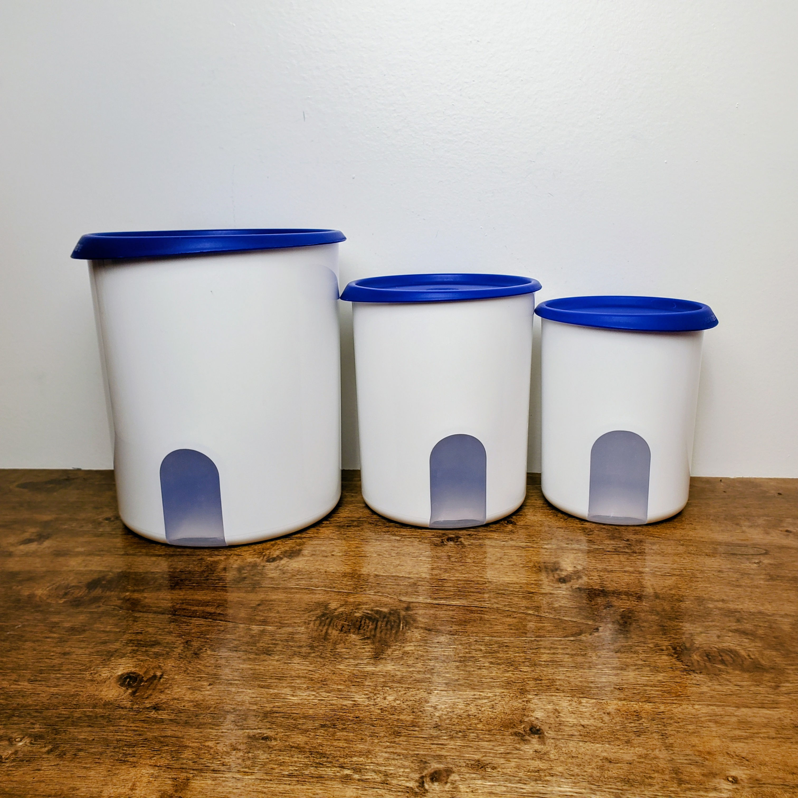 Vintage Tupperware Reminder Canisters Set of 3 Blue with One Touch Seals