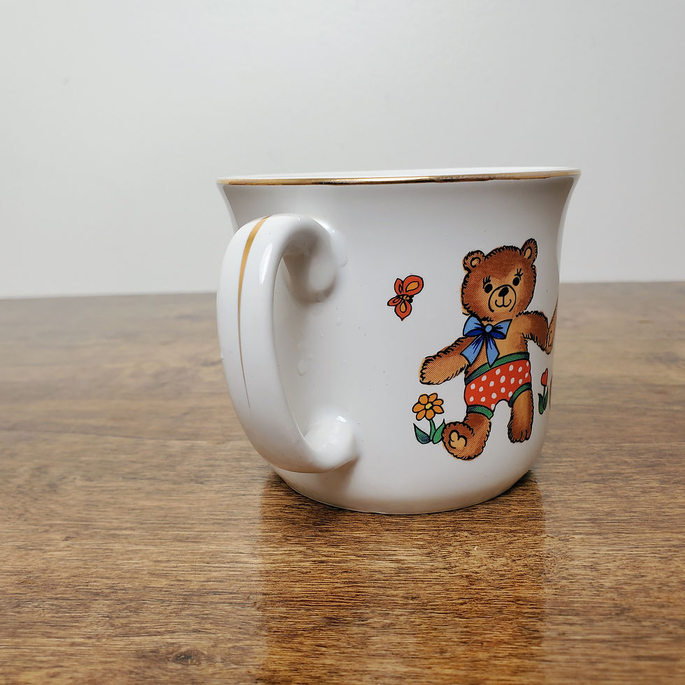 Thumbnail: Vintage Teddy Bear Toddler Training Cup 2 Handle Ceramic Mug Japan 1986