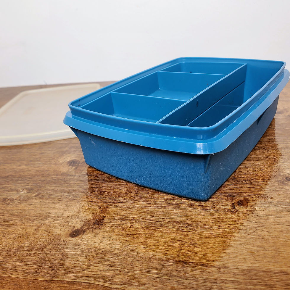 Thumbnail: Tupperware Tuppercraft 3 Pc Divided Craft Box Tray #767 Blue Vintage Organizer