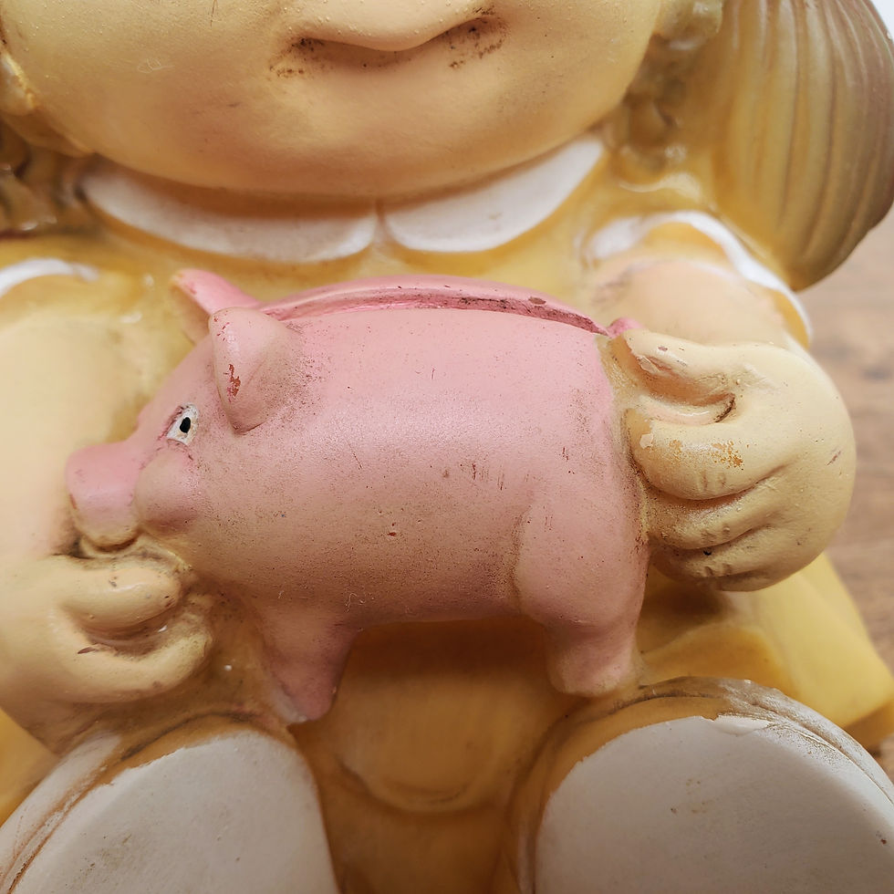 Thumbnail: 1983 Cabbage Patch Kids Piggy Bank Brown Hair Blue Eyes Holding Pink Pig