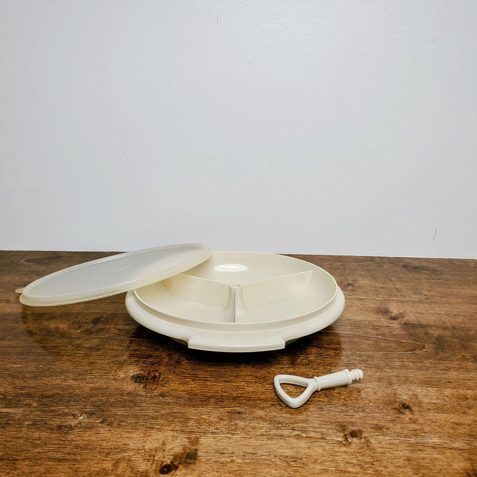 Vintage Tupperware Suzette 608 Divided Dish w/ Lid Beige 8" 3 Compartments