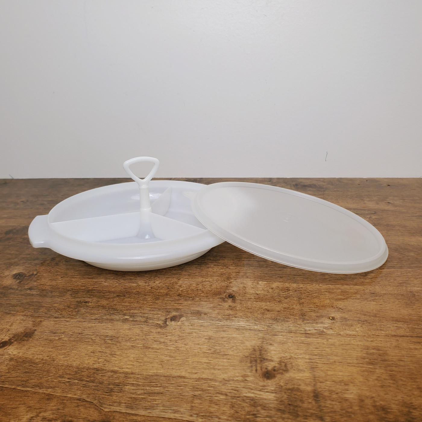 Vintage Tupperware Suzette Divided Serving Platter with lid and handle