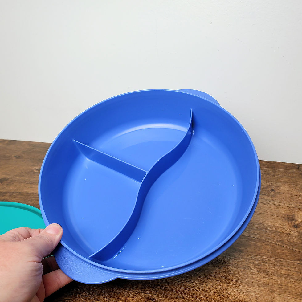 Thumbnail: Tupperware CrystalWave Divided Microwave Dish Blue 3284 Green Vented Lid 10"