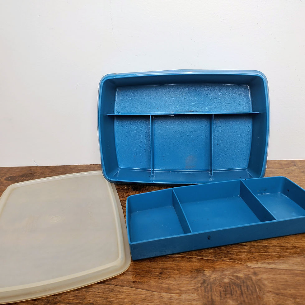 Thumbnail: Tupperware Tuppercraft 3 Pc Divided Craft Box Tray #767 Blue Vintage Organizer