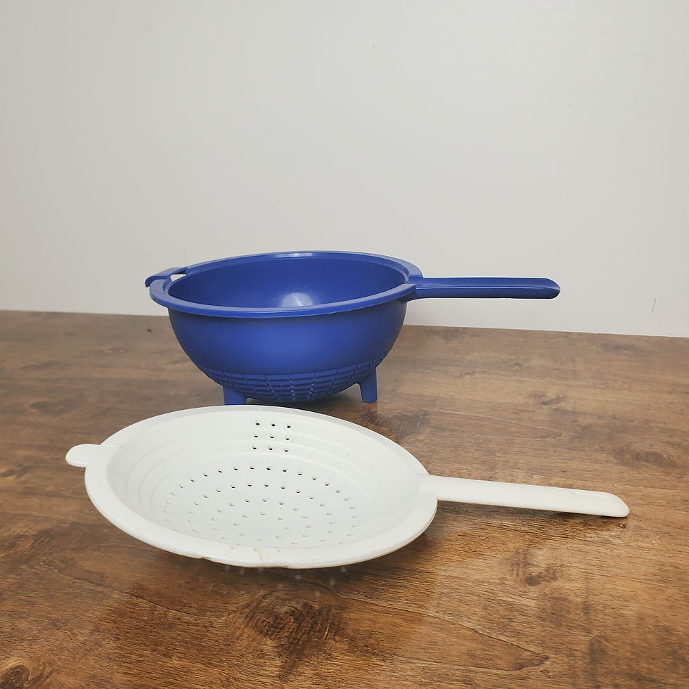 Vintage Tupperware #2149 Double Colander Strainer 2 Qt Blue White 2 Pc