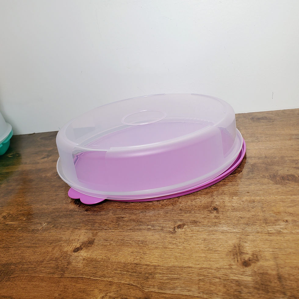 Thumbnail: NEW Tupperware Pie Cake Taker 12" Round Clear w/ Mulberry Pink Seal