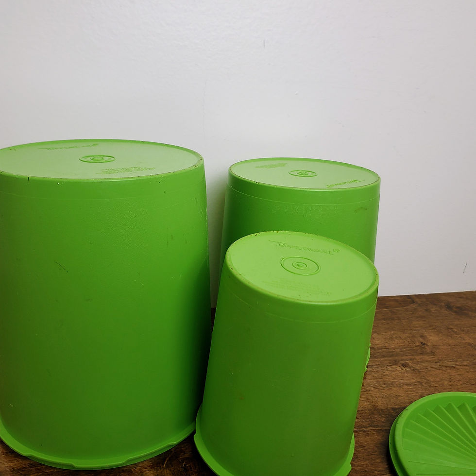 Thumbnail: Vintage Tupperware Servalier Canister Set 3 Apple Green Nesting Storage w Lids