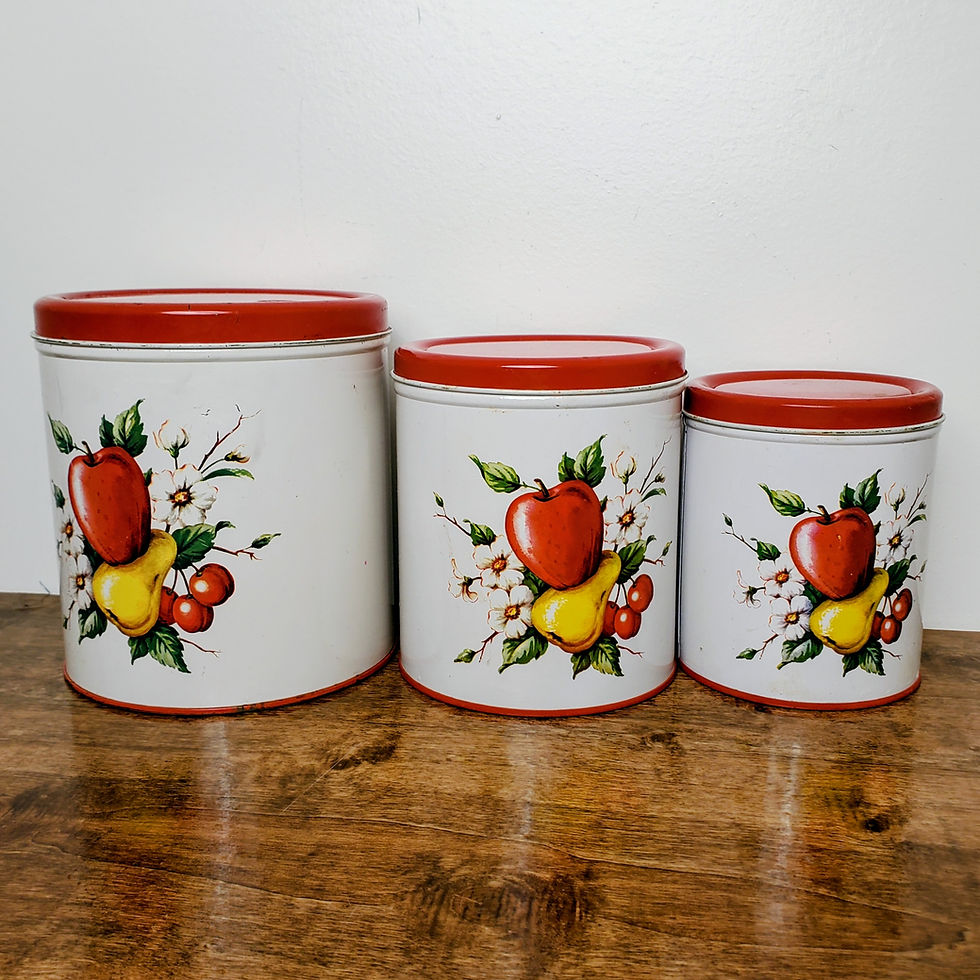 Vintage MCM 1950s Decoware Apple Pear Tin Canister Set Farmhouse 3pc