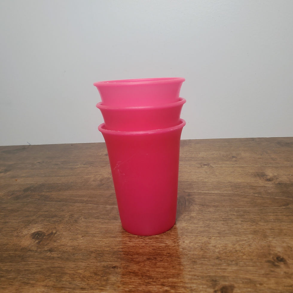 Thumbnail: Vintage Flamingo Pink Bell Tumblers Set of 3 Plastic Stackable Cups Retro Kitchen