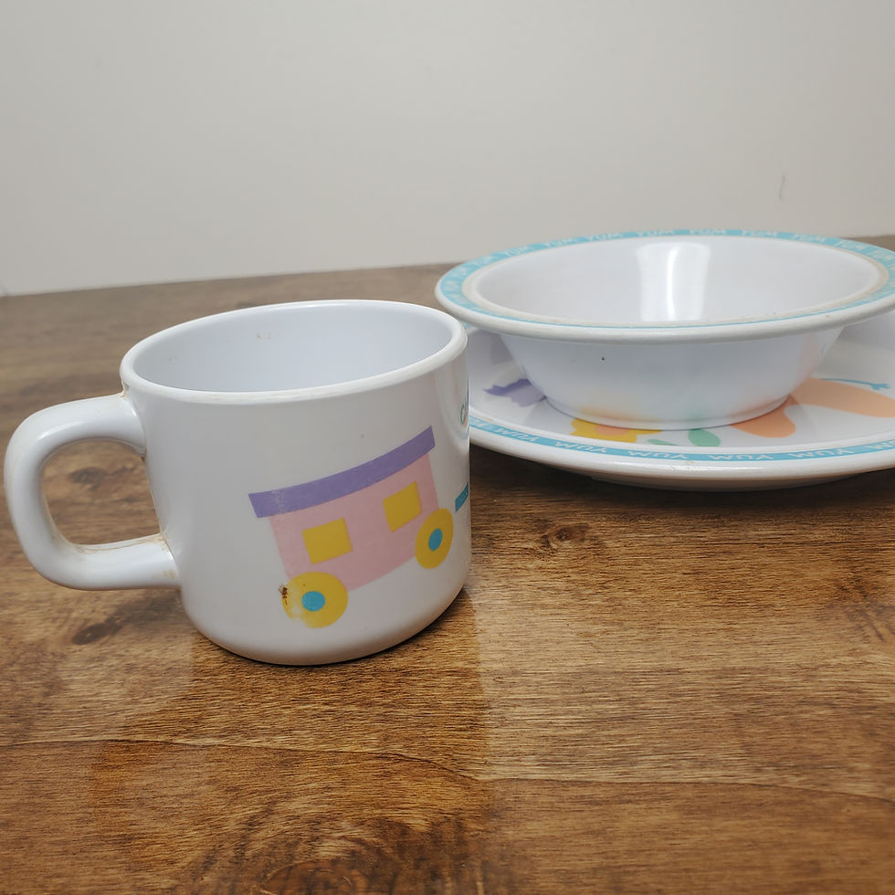 Thumbnail: Hallmark Yum Yum Melamine Kids Plate Cup Bowl Set Nursery Baby Feeding