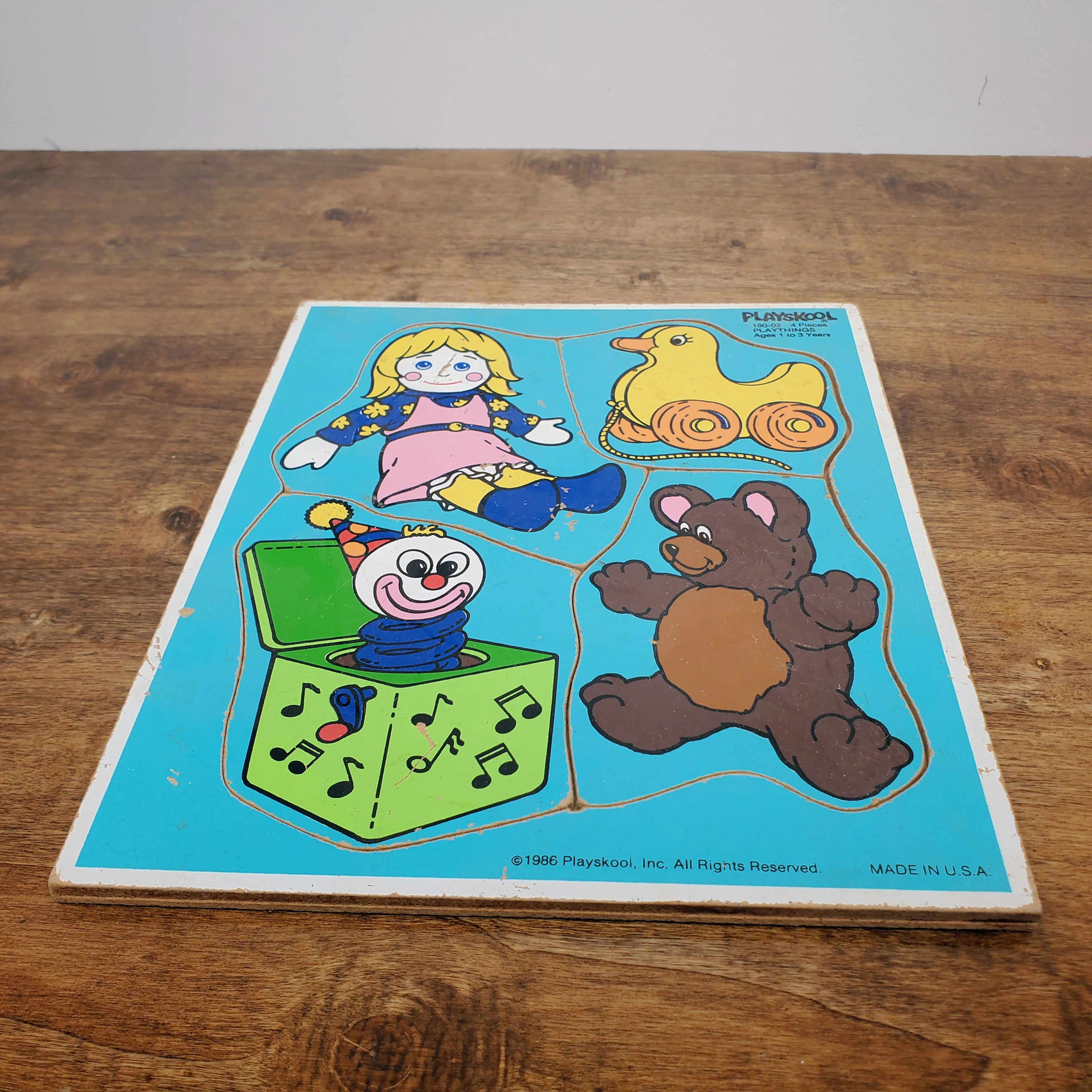 Vintage 1986 Playskool Wood Puzzle Playthings Doll Duck Bear Clown #180-02