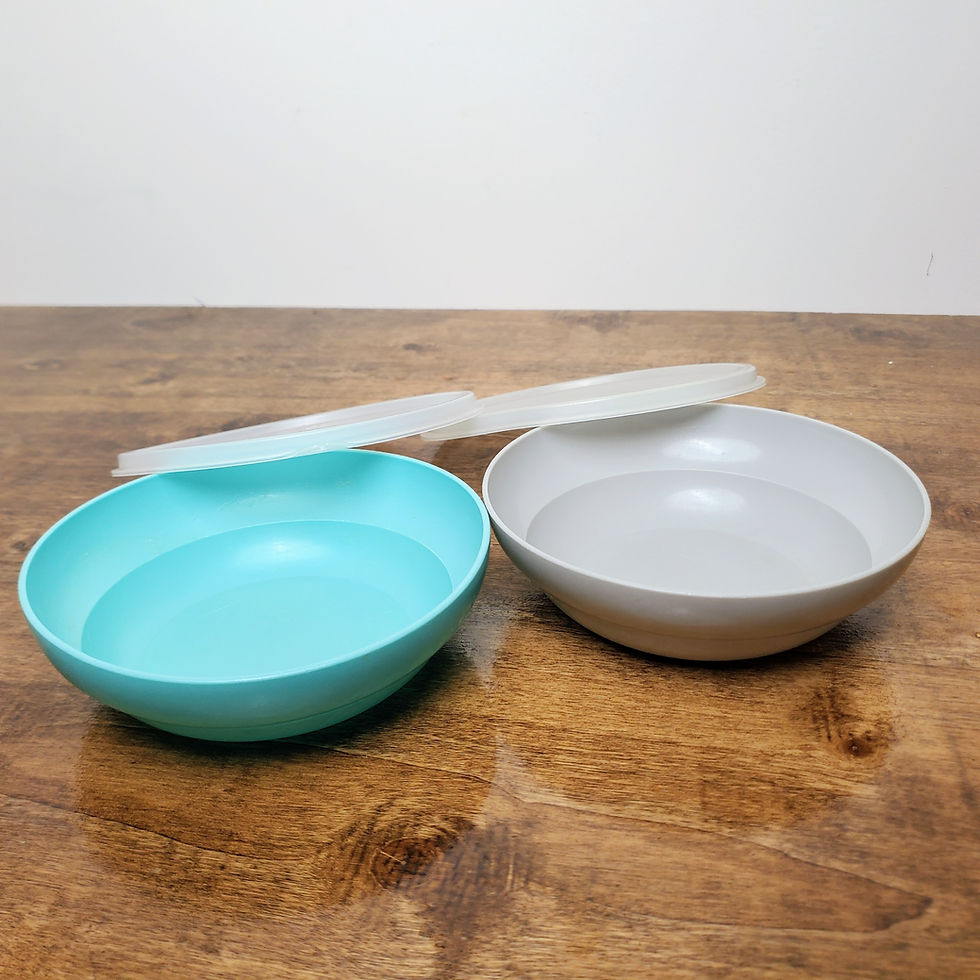 Vintage Tupperware Cereal Salad Bowls Set 2 Gray Teal Seafoam Green Lids #155