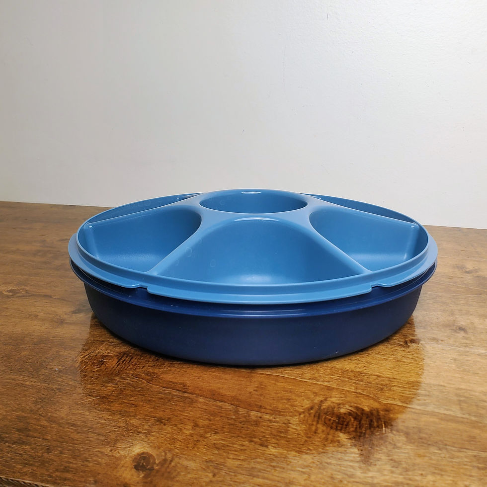 Thumbnail: Vintage Tupperware 1665 Serving Center Divided Veggie Relish Tray Blue Lid
