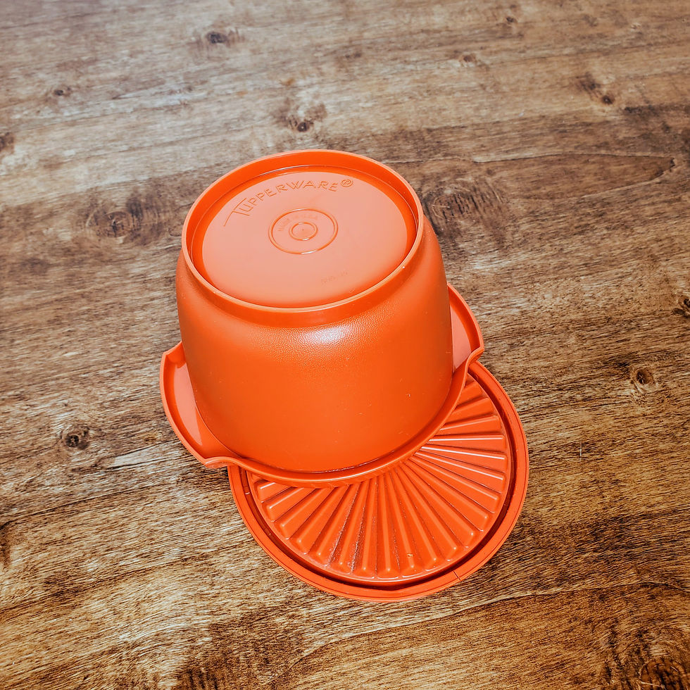 Thumbnail: Vintage Tupperware Servalier Storage Bowl 886 Orange With Starburst Lid USA