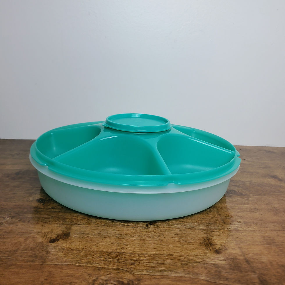 Thumbnail: Tupperware #1665 Serving Center Set Teal Blue Dip Bowl Lid Preowned