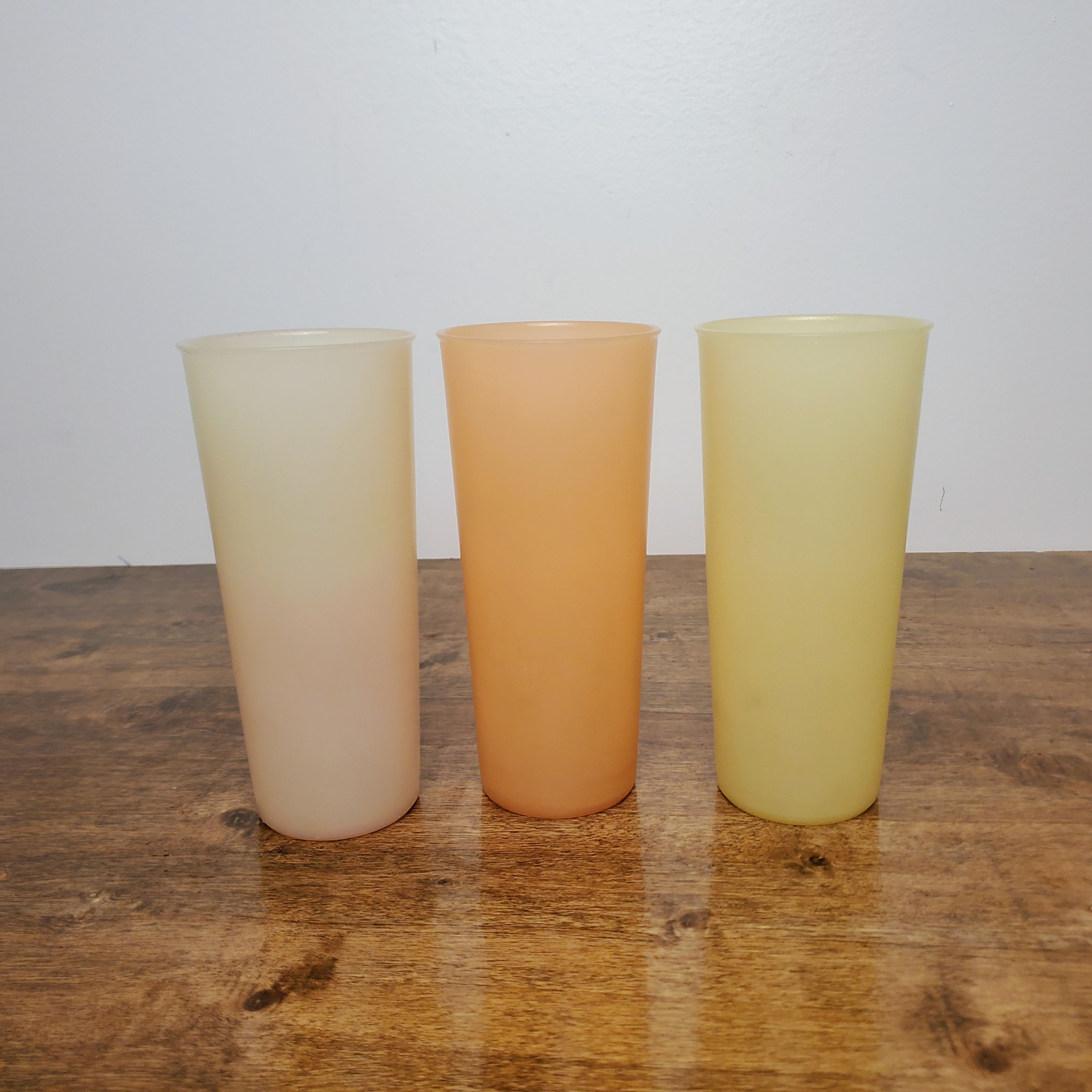 Vintage Tupperware #107 16 Oz Pastel Tumbler Cups Set of 3 Orange Yellow Beige