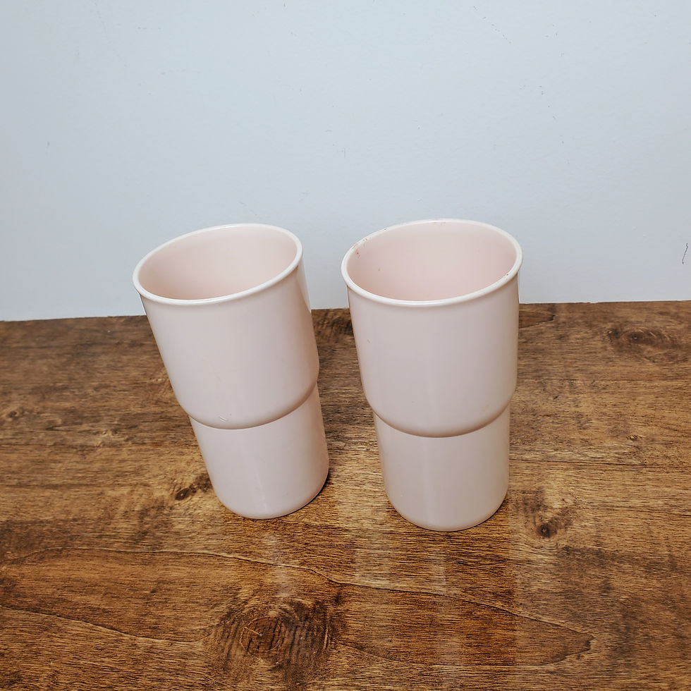 Thumbnail: Vintage Tupperware 12 oz. G Cups Tumblers Stackable 2412 Beige Set of 2