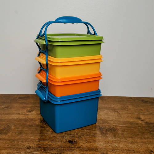 Tupperware Square Away Goody Box Stackable Lunch Container Set w