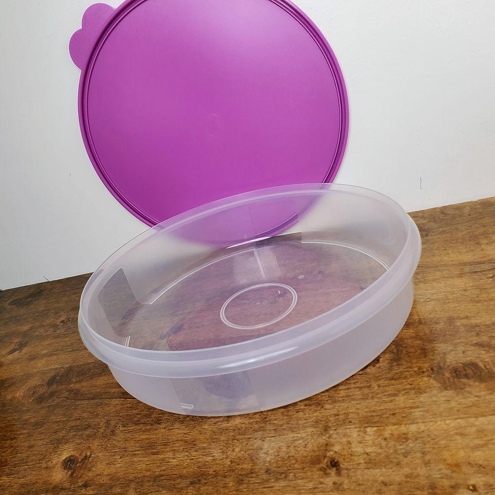 Thumbnail: NEW Tupperware Pie Cake Taker 12" Round Clear w/ Mulberry Pink Seal