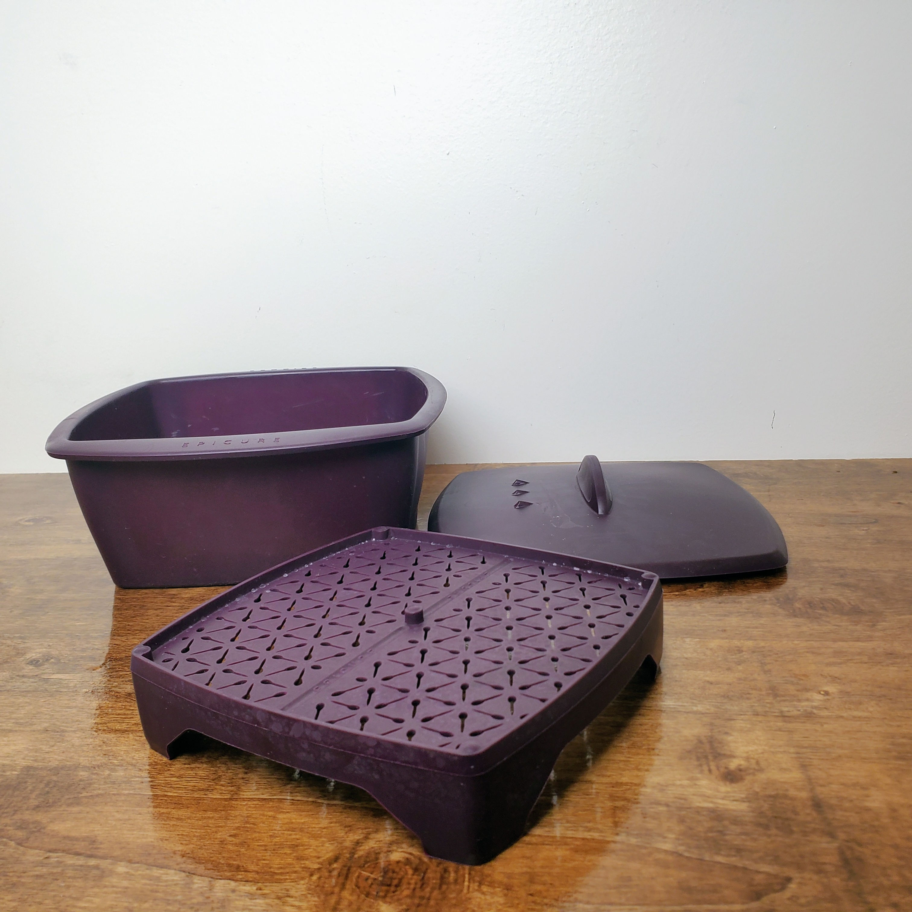 Epicure Multipurpose Microwave Steamer 3 Pc Set Purple Silicone Tray Cooker