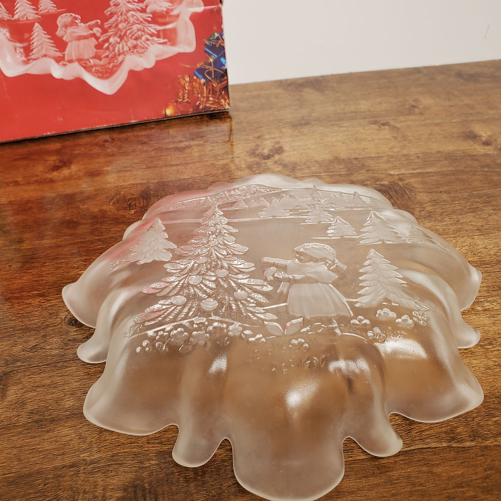 Thumbnail: Vtg Mikasa Christmas Story Frosted Bon Bon Plate Trees 9 3/4" Fluted w Box