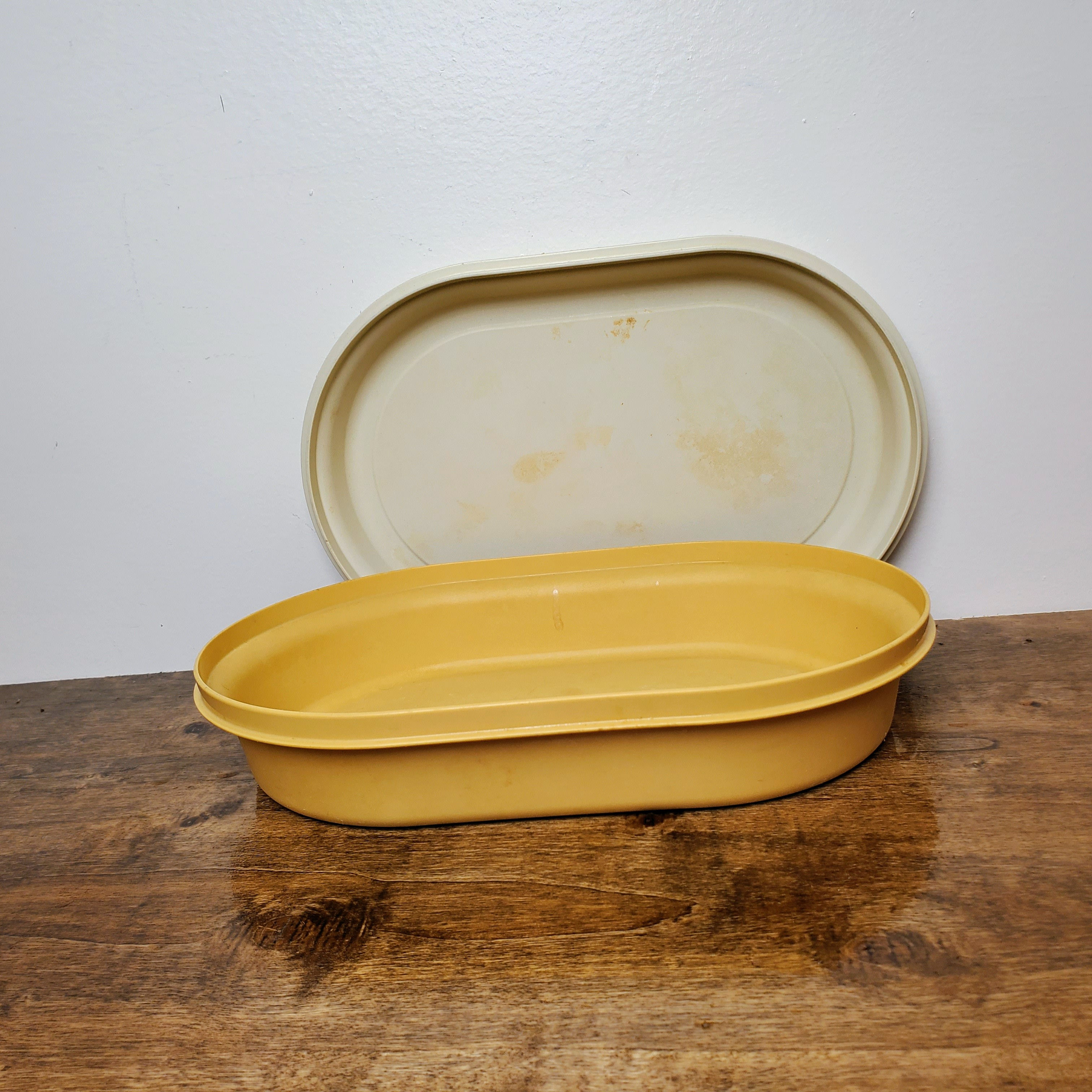 Retro Tupperware Serving Set 2-Piece Hot and Cold Server in Harvest Gold Almond