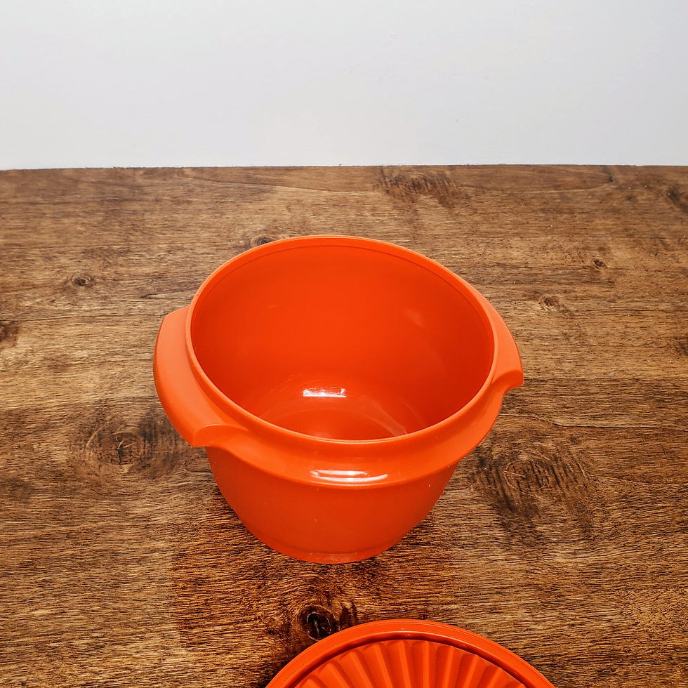 Thumbnail: Vintage Tupperware Servalier Storage Bowl 886 Orange With Starburst Lid USA