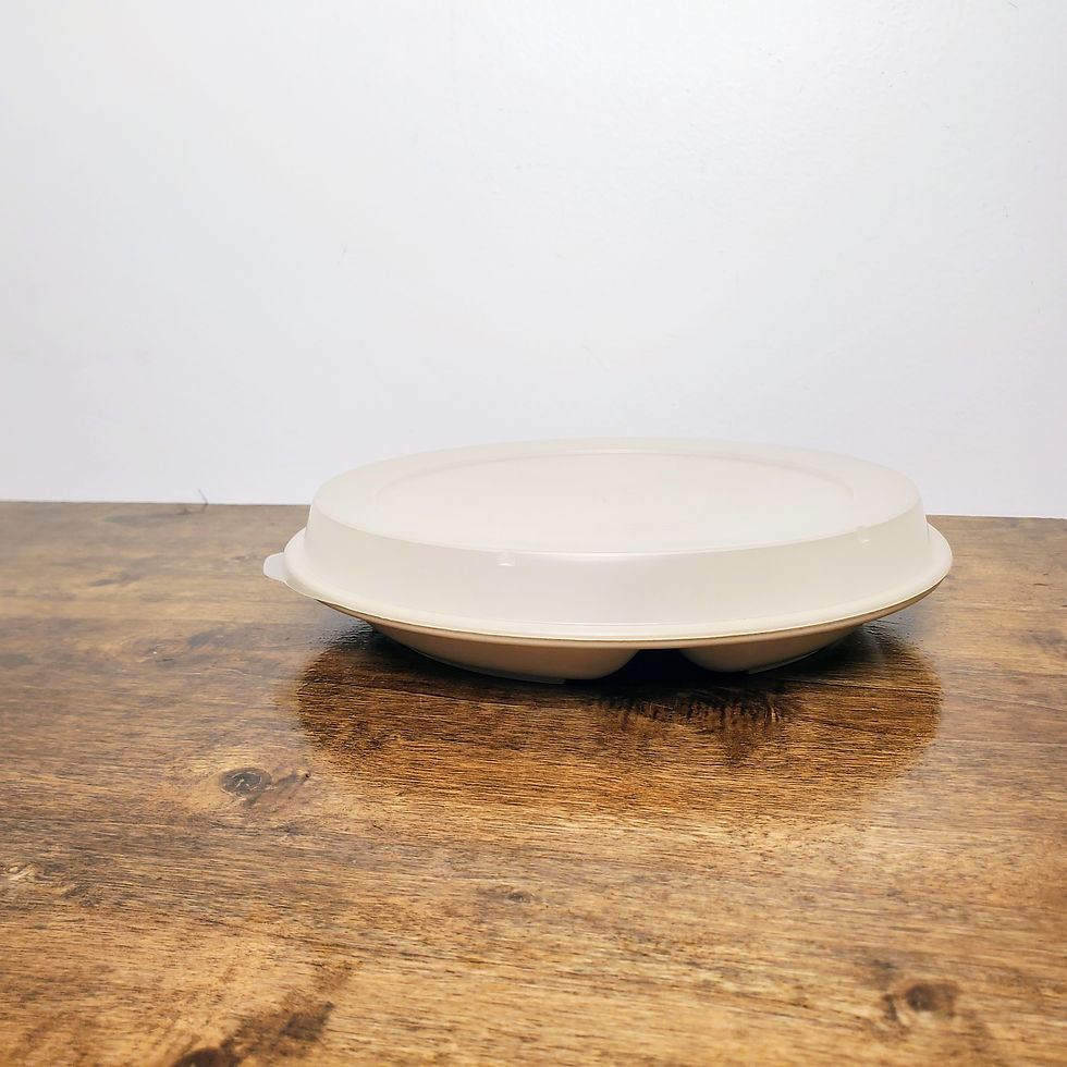 Vintage Anchor Hocking Microware Divided Plate w/Lid Beige PM486-T1 9.5" USA