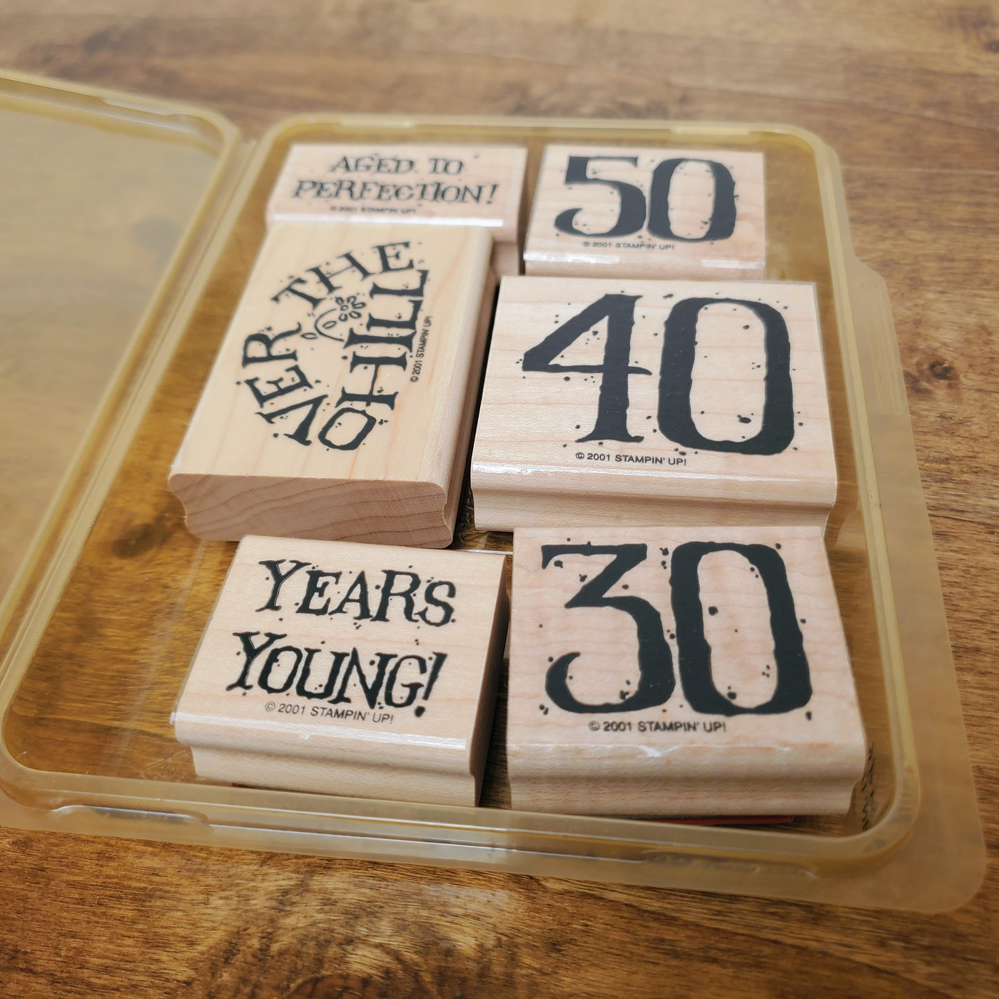 Vintage 2001 Stampin Up Over the Hill wood rubber stamp set for milestone birthdays.