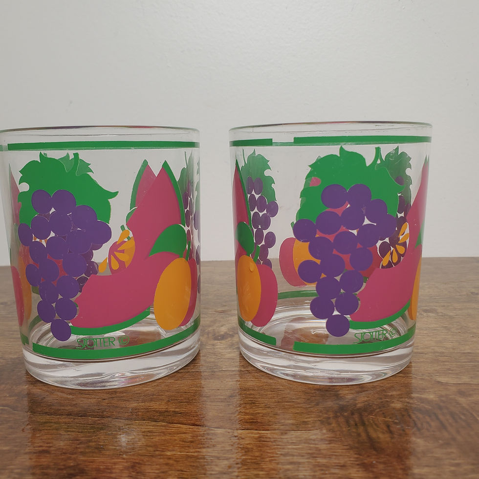 Thumbnail: Vintage HJ Stotter USA Acrylic Tumblers Set of 2 – Grapes & Watermelon Fruit Glasses