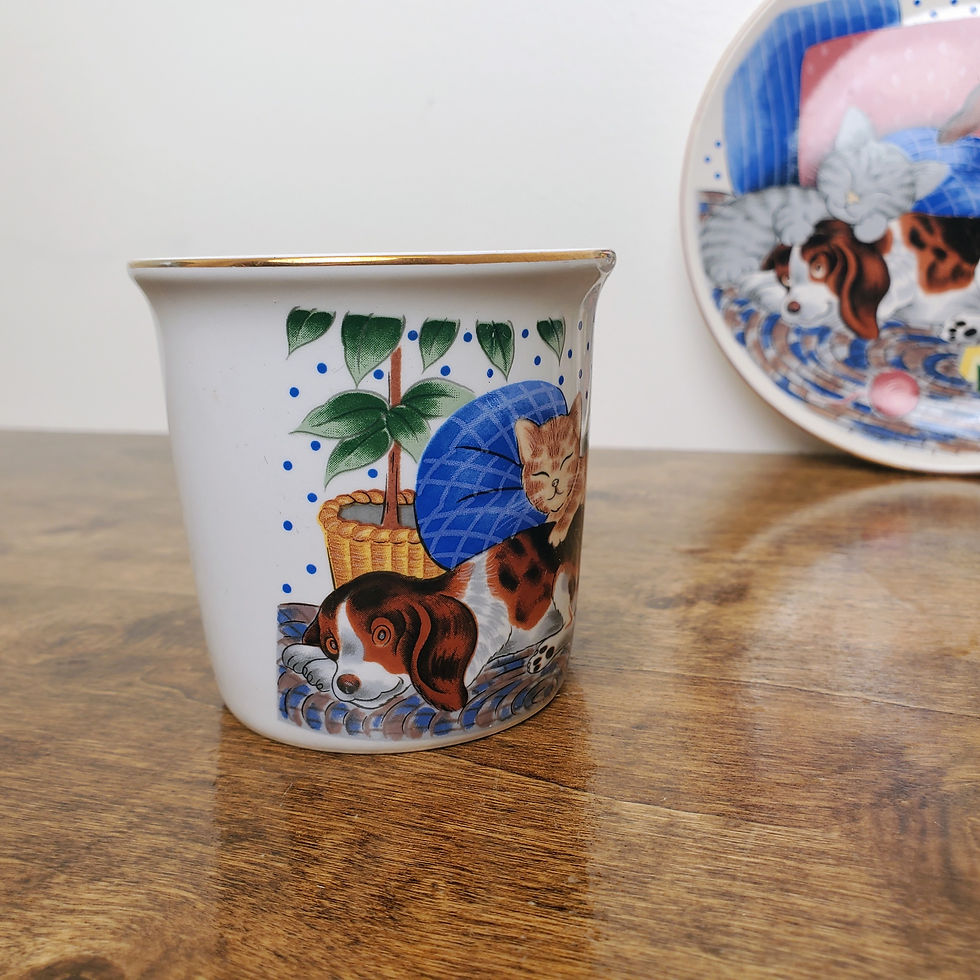 Thumbnail: Vintage LITTLE GANG Dog & Cat Child's 3-Pc Meal Set Plate Bowl Mug Made in Japan