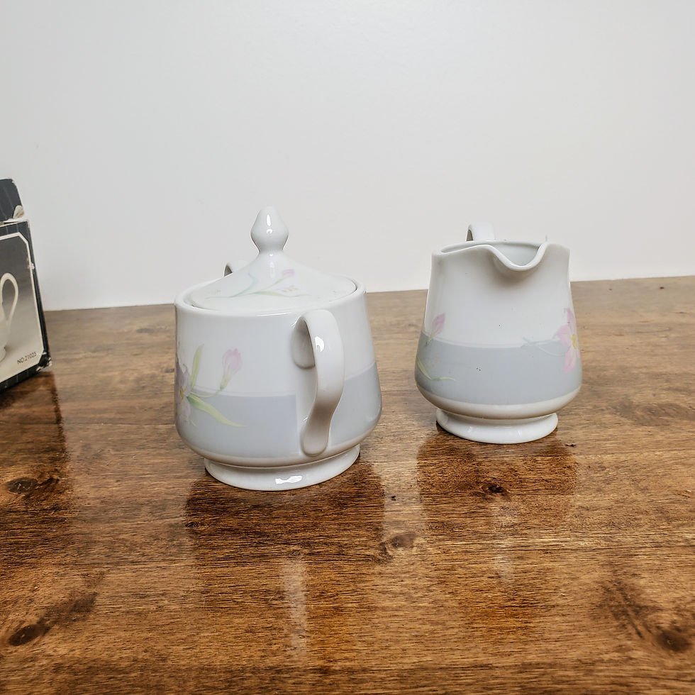Thumbnail: Remembrance Collection Porcelain Sugar And Creamer Set Pastel Floral 1985 Japan