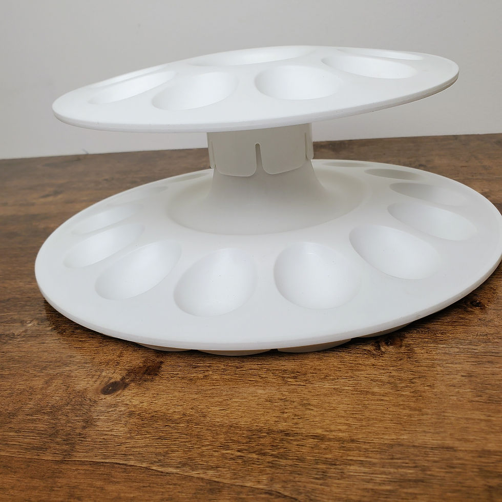 Thumbnail: Vintage Tupperware Deviled Egg Tray Server 2 Tier Stackable 24 Egg Halves White