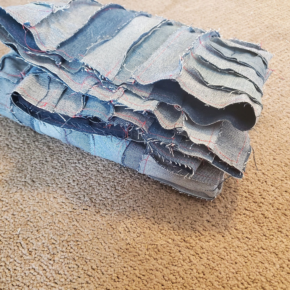 Thumbnail: Handmade Denim Patchwork Quilt Throw Blanket 53 x39 Upcycled Recycled Blue Jeans Rustic