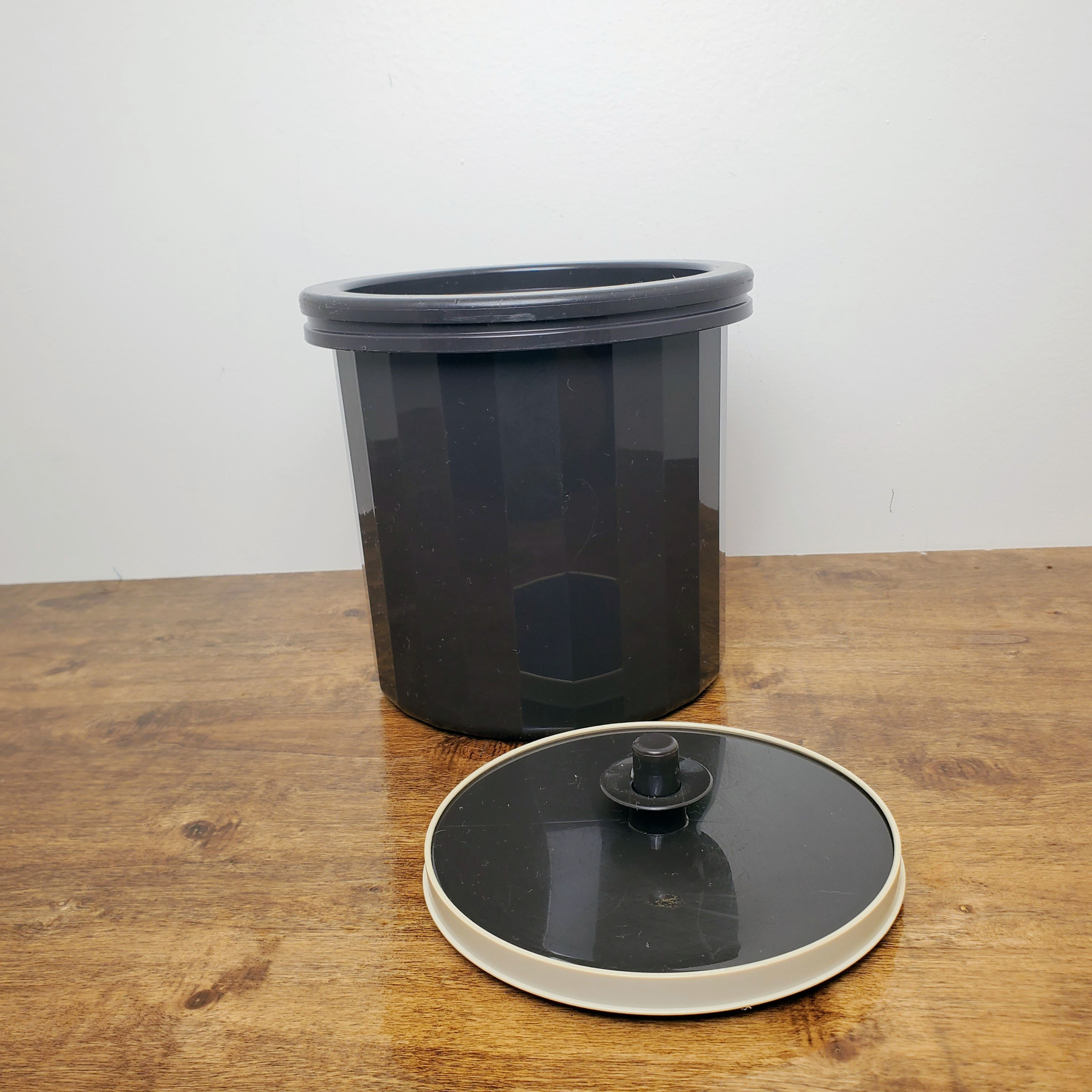 Vintage Tupperware Ice Bucket #1683 Dark Brown Insulated Push Button Lid